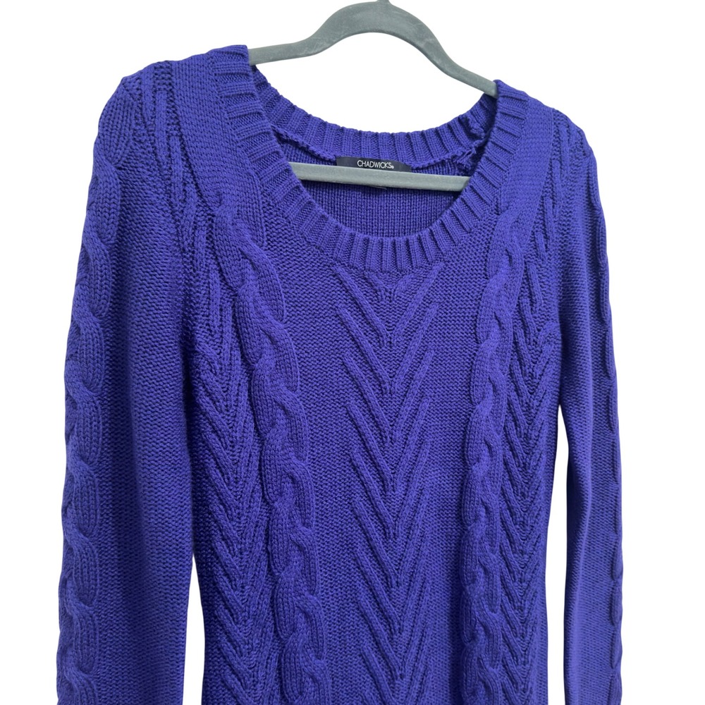 Chadwicks Acrylic Cable Knit Sweater Dress Purple Cottagecore Petite Small PS